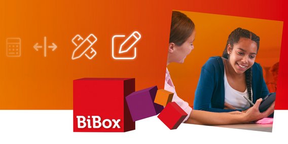 Icons, BiBox-Logo in 3D, Schülerinnen