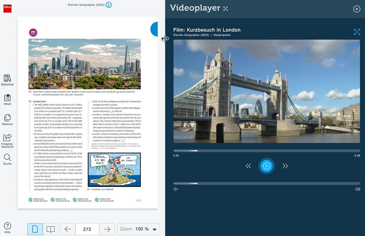 Screenshot der BiBox mit Videoplayer mit Einzelseite