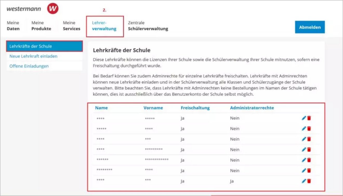 Screenshot Lehrerverwaltung