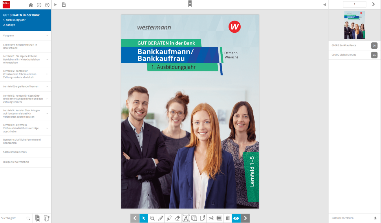 GEORG-Lerneinheit in BiBox mit Cover "Gut beraten in der Bank"