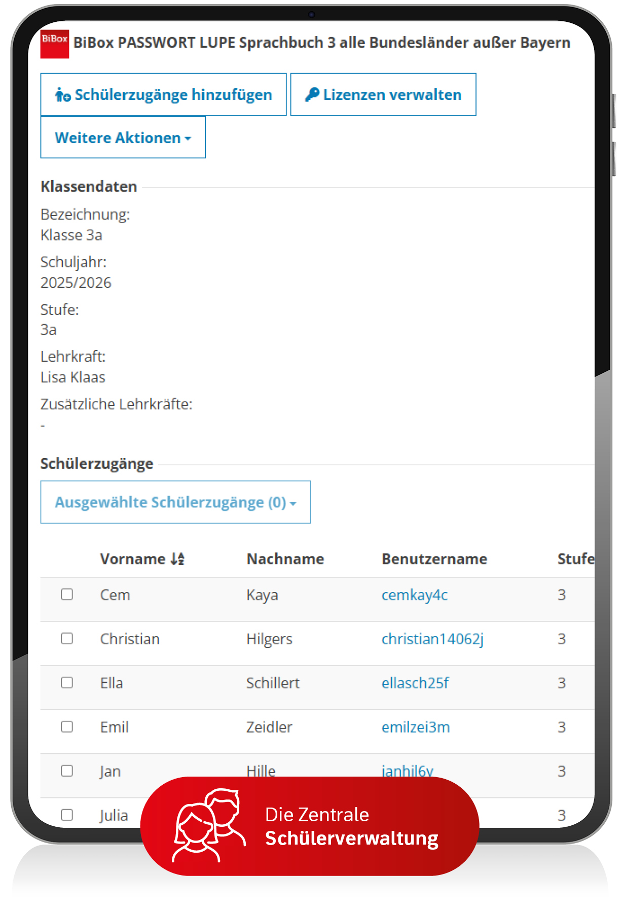 Tablet mit Klassendaten, Störer: Die Zentrale Schülerverwaltung
