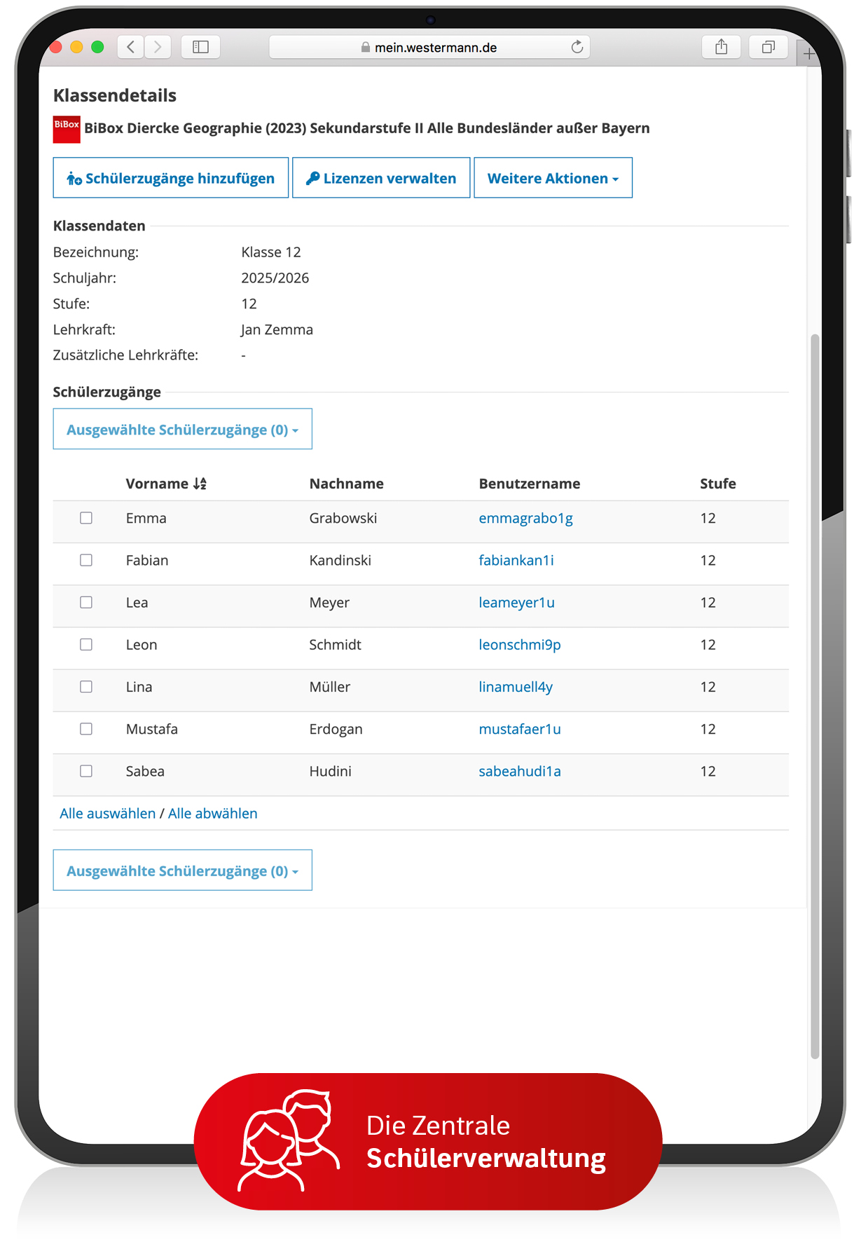 Tablet mit Klassendaten, Störer: Die Zentrale Schülerverwaltung